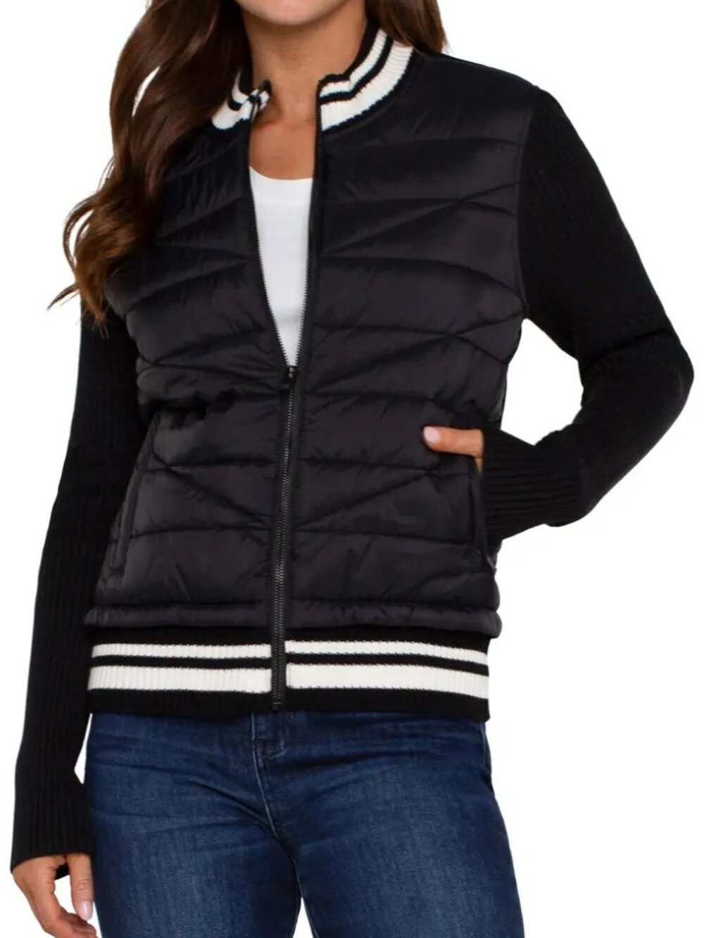 Liverpool Quilted Front Sweater Knit Bomber Jacket